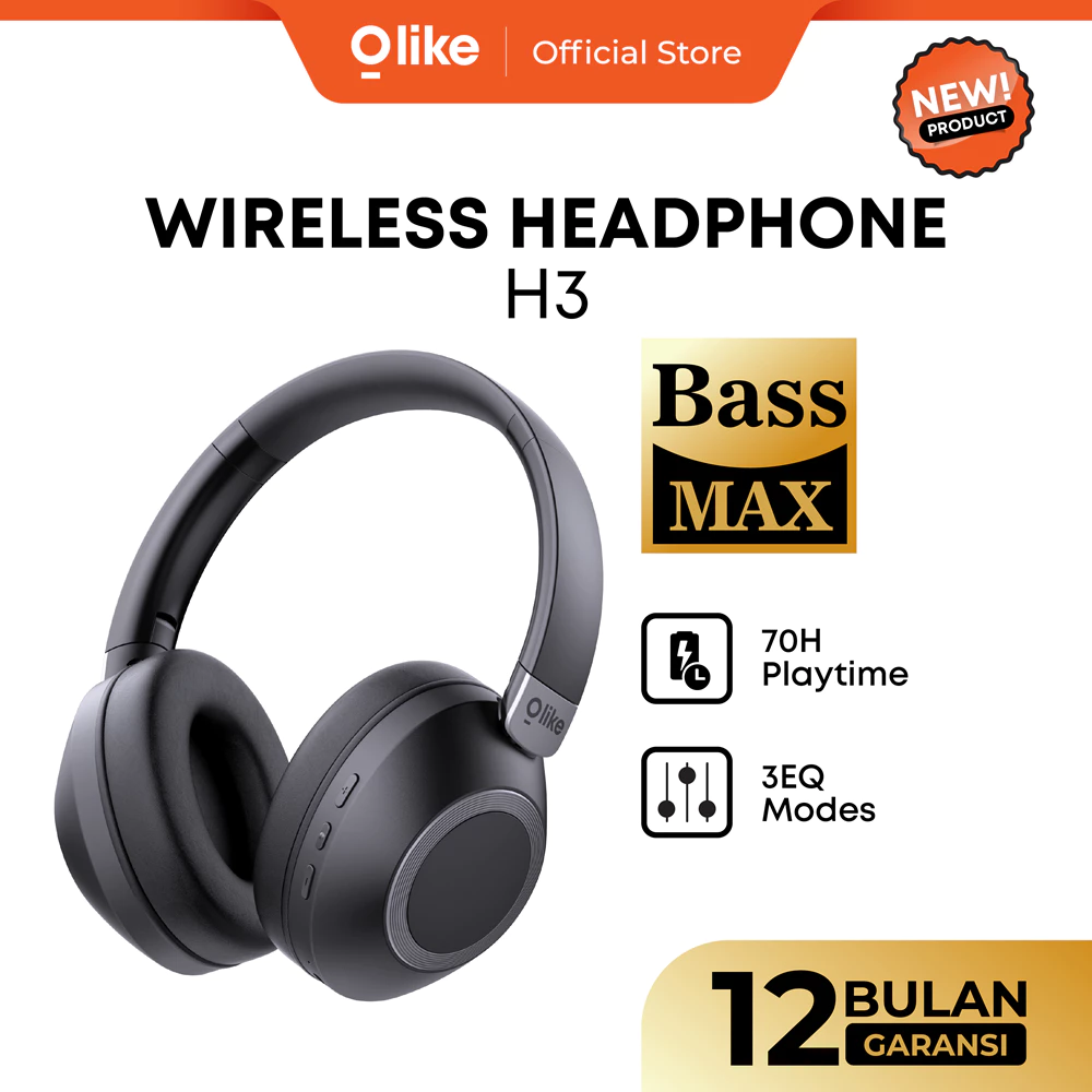 OLIKE Wireless Headphone H3 70 Jam Playing Time Bluetooth 5.4 | Portable & Foldable | 3 EQ Mode ( Normal, Bass, Game ) 