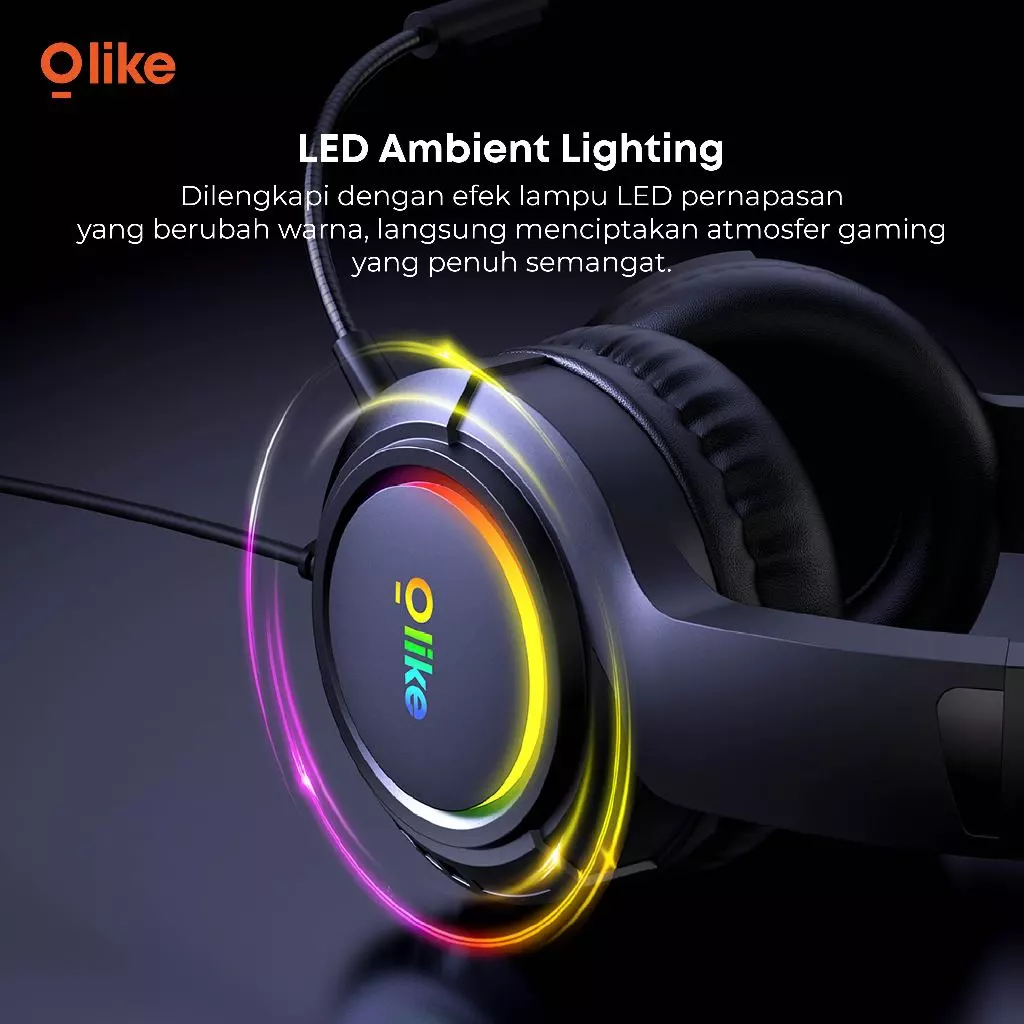 OLIKE Headphone Gaming GH2 + LED | 360 Omnidirectional Microphone | 50mm Drivers Stereo Bass | 3D Surround Precise Positioning