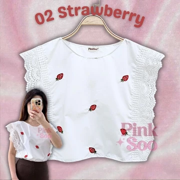Baju Atasan Wanita Korean Style Renda Blouse Motif Bunga Bordir CARLA By Pinksoo