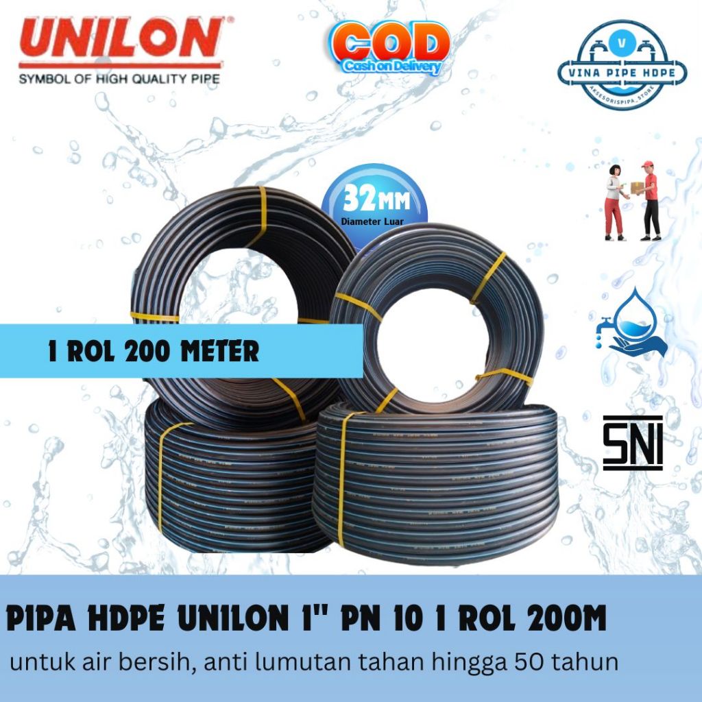 Jual (1” 200 METER) PIPA HDPE UNILON 1 INCH (32MM) PN10 1 ROL 200 METER ...