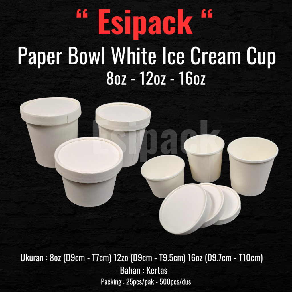 Jual Paper Bowl white Ice Cream Soup Cup Mangkok Kertas Lunch Box 8oz ...