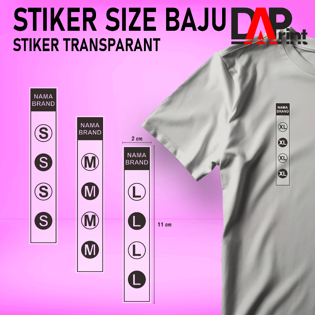 Jual Cetak Stiker Label Size Transparan Ukuran Baju Custom | Shopee ...