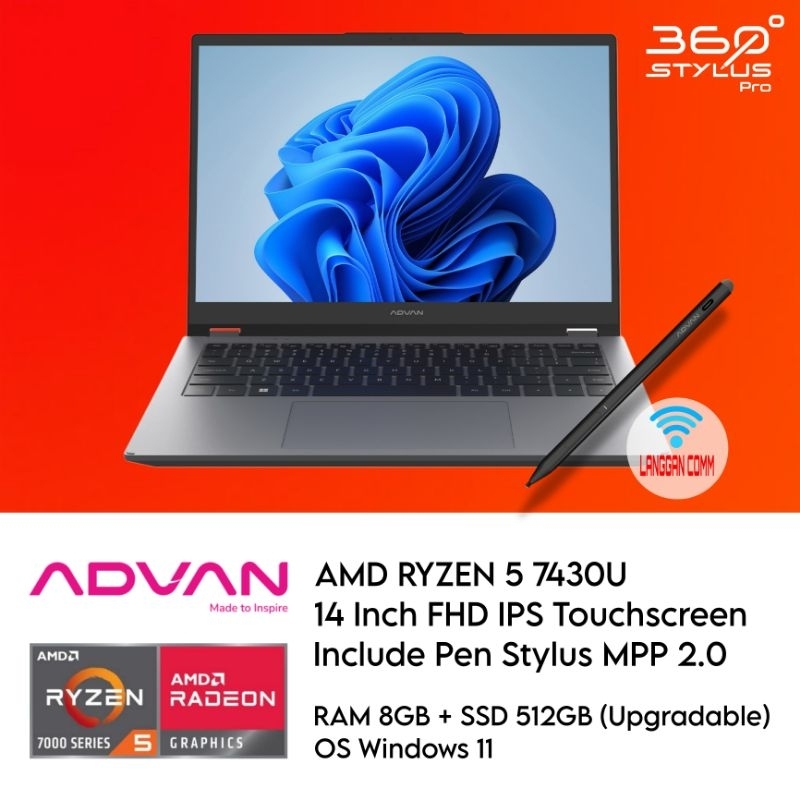 Jual Advan 360 Stylus Pro AMD Ryzen 5 7430U Touchscreen 14