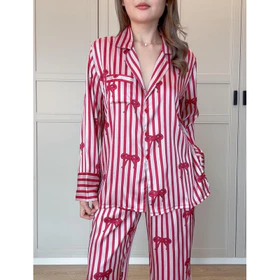 Piyama Sateen Silk Premium Bunga Garis Armani