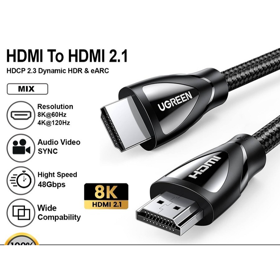 JSAUX Câble HDMI 8 K 1 M, Câble HDMI 2.1 Haute Vitesse Ethernet 48 Gbps 8 K @ 60 Hz, 4 K @ 120 Hz, UHD HDR 10 +, Compatible Avec PS4 Pro, PS5, 8 K, TV, Lecteur Blu-ray, Projecteur