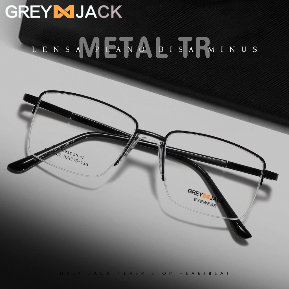 Jual Grey Jack Kacamata Frame Kotak Ringan Bahan Metal Ringan dengan ...