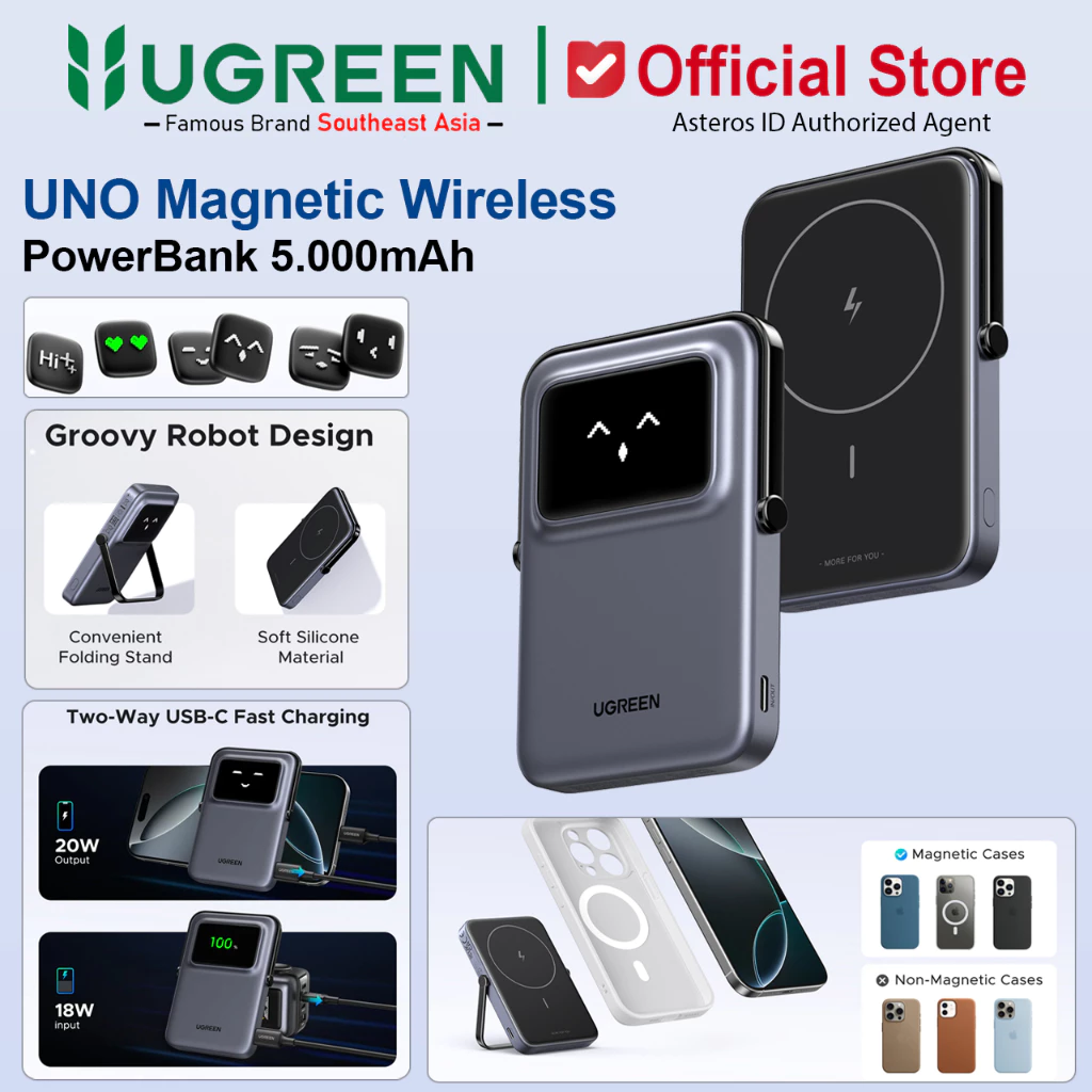 UGREEN UNO Robot Power Bank 5.000mAh Magsafe Wireless PD Fast Charging 20W With Stand 35605B