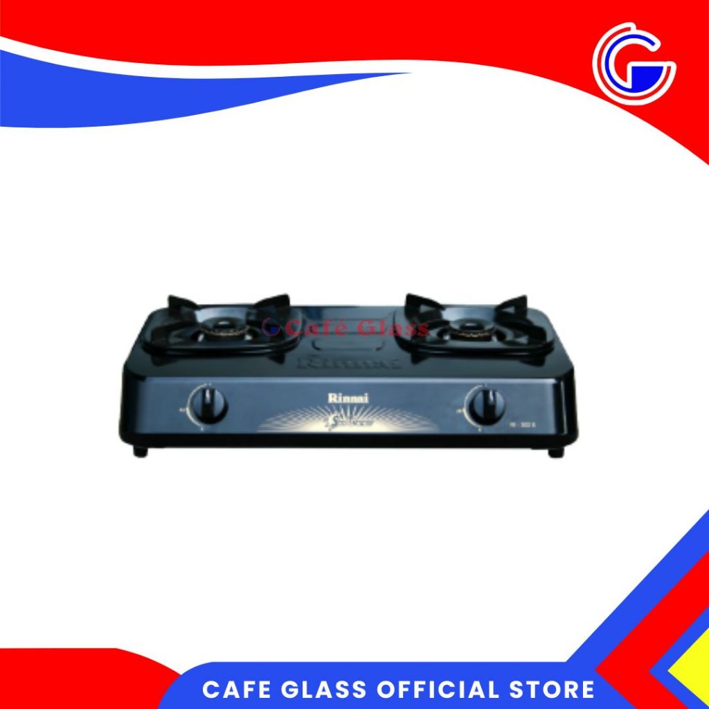 Kompor Gas Rinnai 2 Tungku Ri-302S - Desain Elegan, Warna Modern, Hemat Gas 20% - Selang Regulator