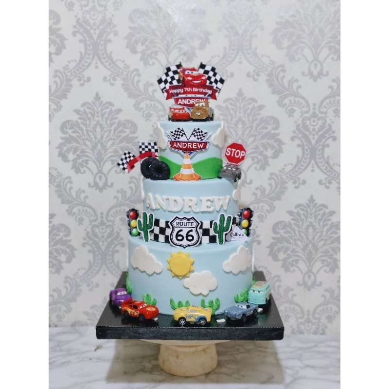 Jual Kue Ultah Tema Cars McQueen 3 tier/ Kue Ultah Anak Laki-Laki/Kue ...