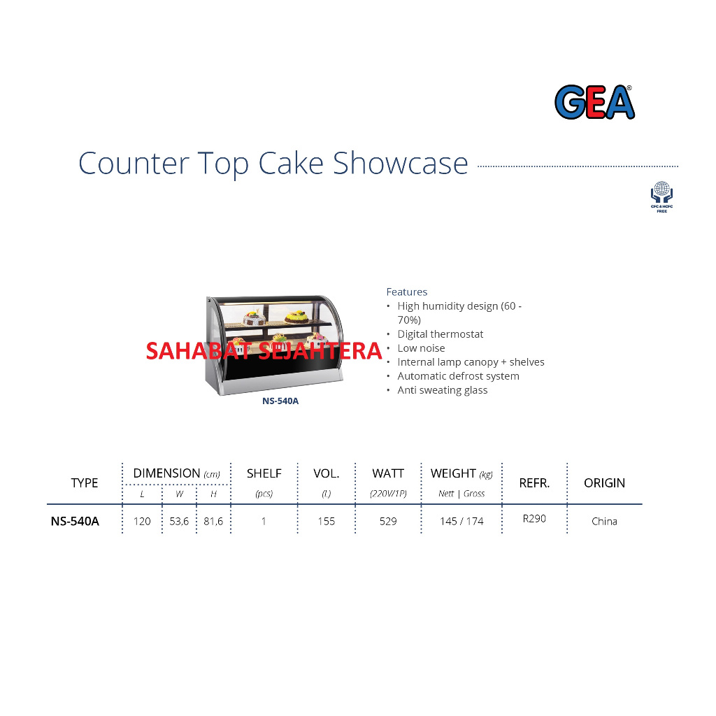 Jual GEA Counter Top Cake Showcase NS-540A - Etalase Kue Mini Showcase ...