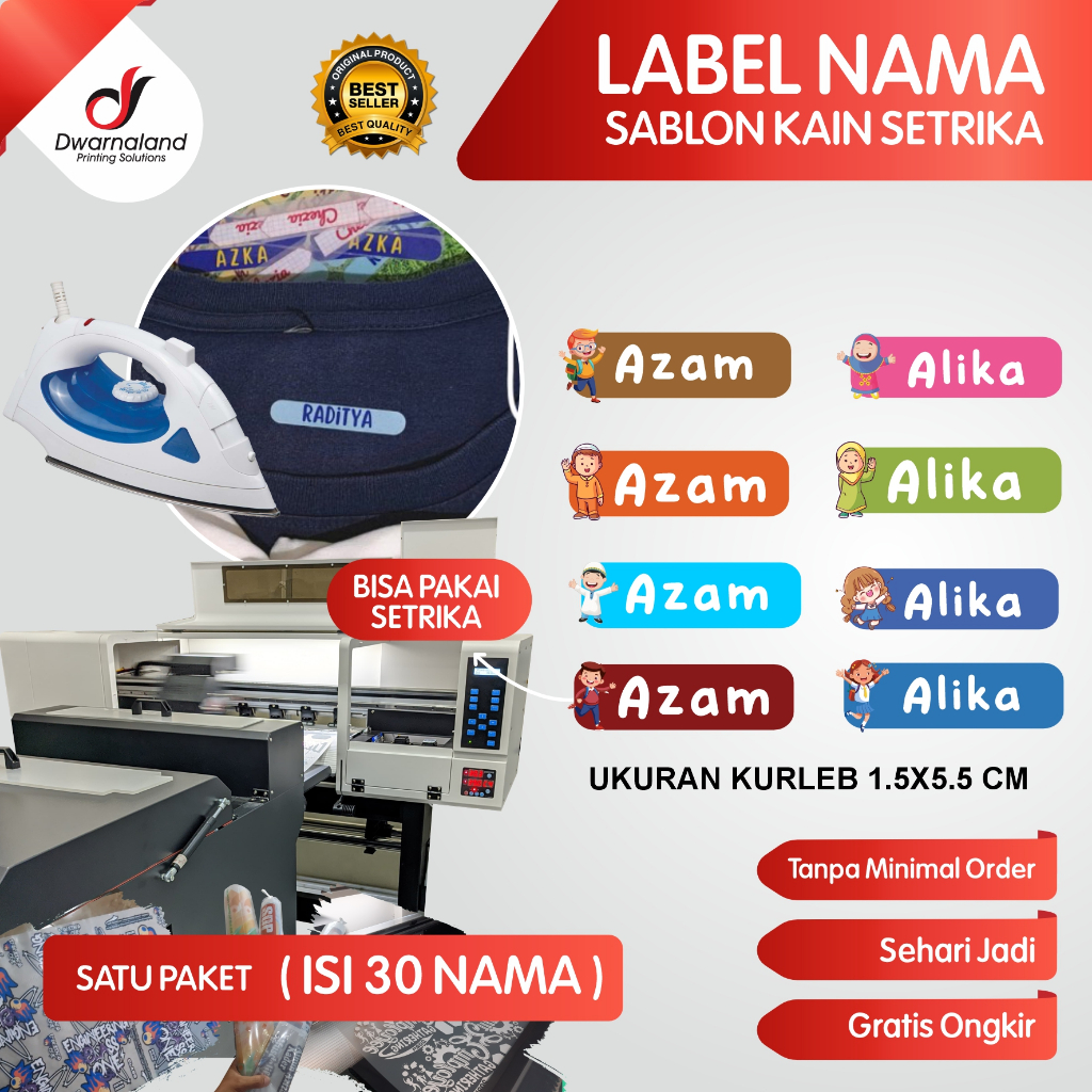 Jual KAIN LABEL SETRIKA, STIKER DTF LABEL NAMA KAIN, COCOK UNTUK BAJU ...