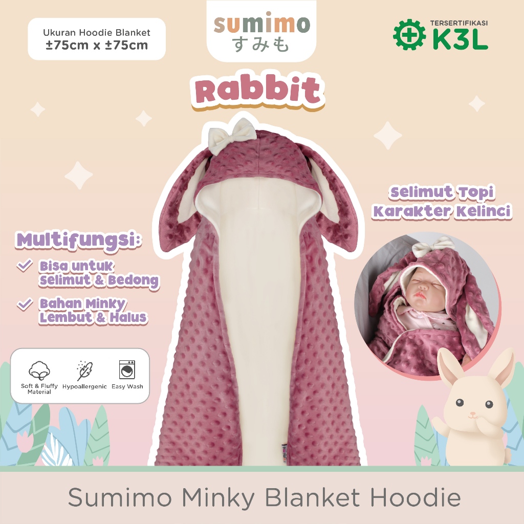 Jual Sumimo Minky Blanket Hoodie Rabbit Matte Purple/ Selimut Topi ...