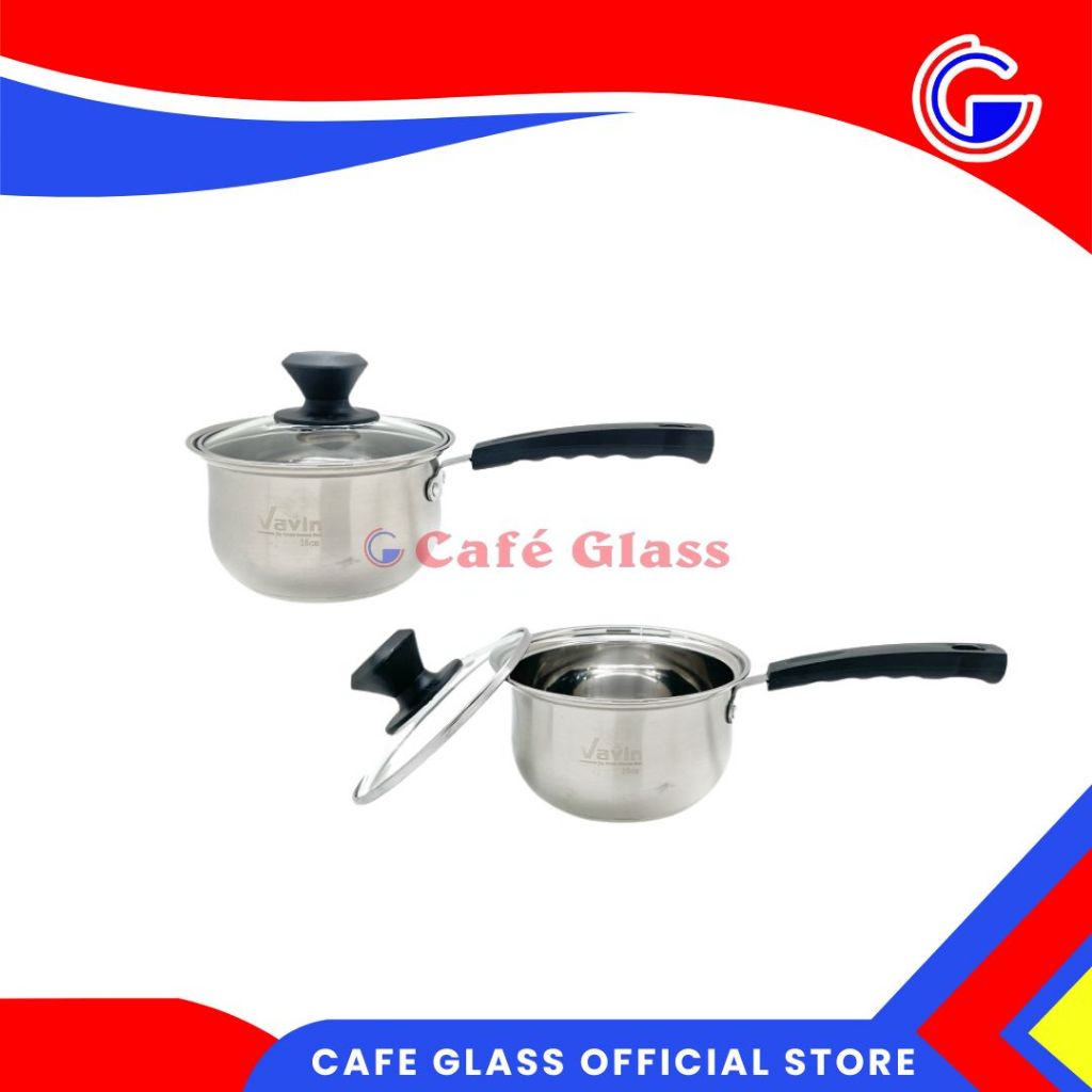 Panci Susu Stainless Anti Karat 16Cm 18 Cm / Panci Rebus Air Mie / Panci Tutup Kaca Pegangan Panjan Teflon Tebal / Milk Pot Shanghai Gg Htm