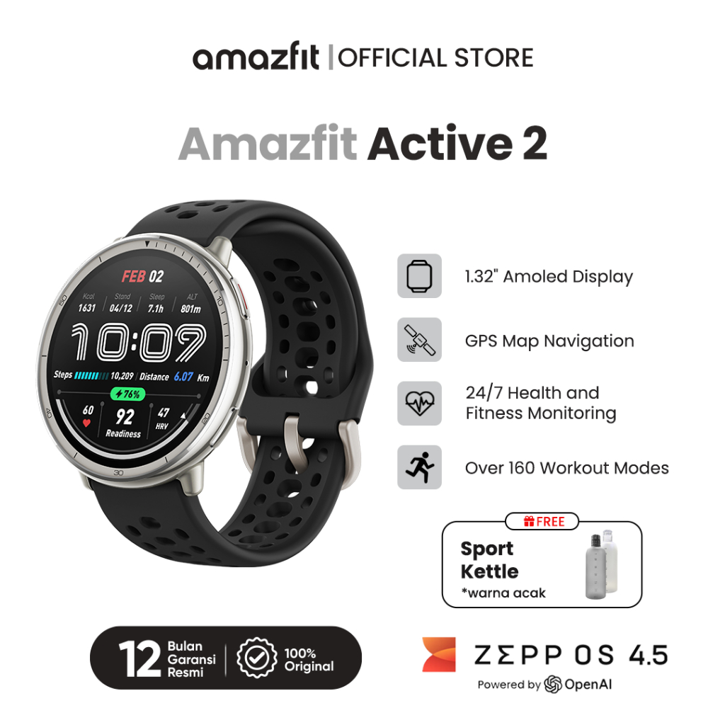 Amazfit Active Smartwatch ATM Tahan Air 160+ Mode Olahraga GPS Bawaan  Notifikasi WhatsApp