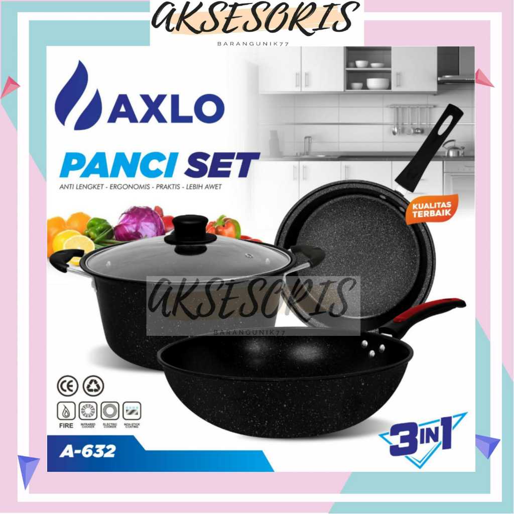 Jual Baru! Panci Set Anti Lengket Axlo A-632 / Panci Set Anti Lengket ...