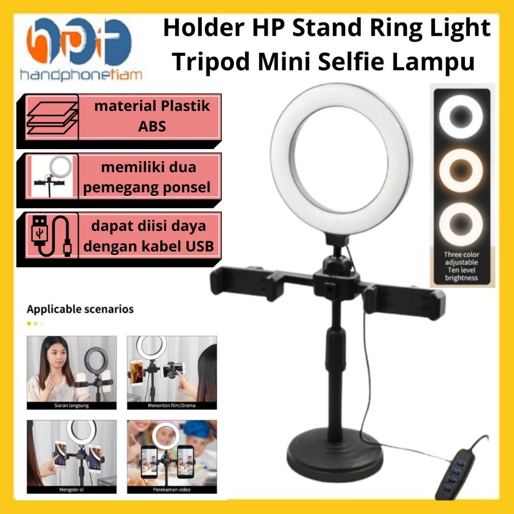 Jual Holder HP Ring light Tripod Mini Stand HP Live stream Selfie