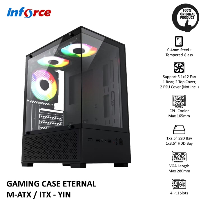 Jual Inforce PC Gaming Case Eternal Tempered Glass Black / White + 3 ...