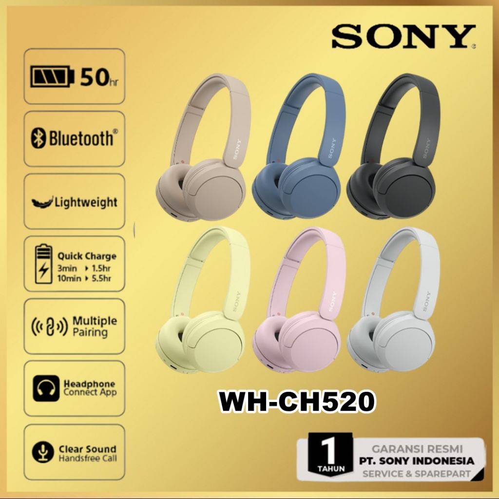 Jual Sony WH-CH520 WHCH520 CH 520 Wireless Bluetooth On Ear Headphones ...