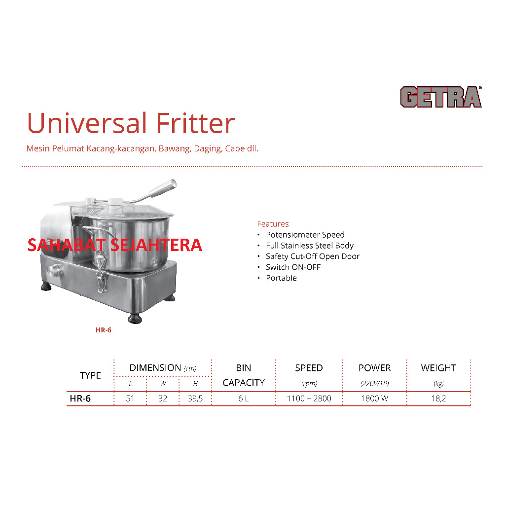 Jual GETRA Universal Fritter Alat HR-6 Penggiling Bumbu Dapur | Chopper ...