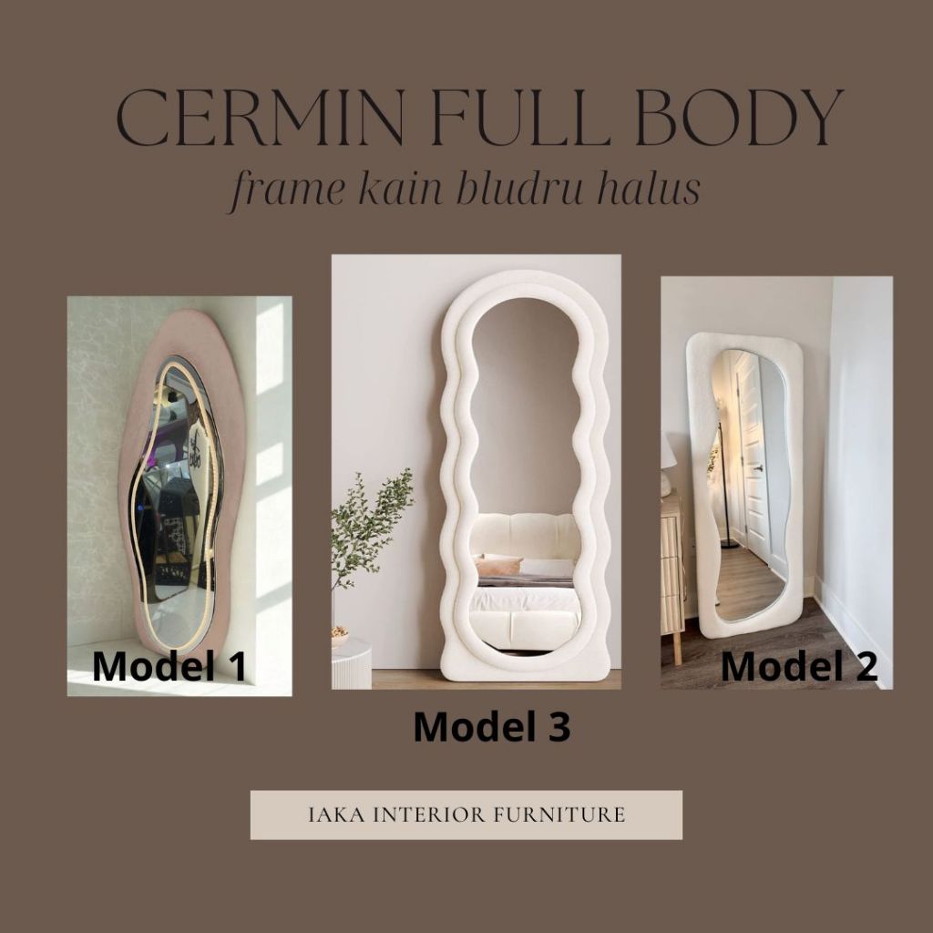 Jual Cermin Full Body Aesthetic LED/Mirror Standing Kain Bludru Tanpa ...