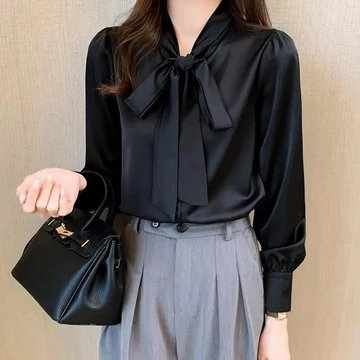 Blouse Satin Wanita Blouse Yoona Kemeja Kantor Lengan Panjang Polos Blouse Korean Import