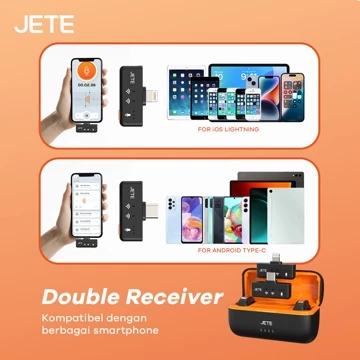 JETE Microphone Wireless MP2 Magnetic Mikrofon Type C With Adapter Lightning Mic Clip On Double