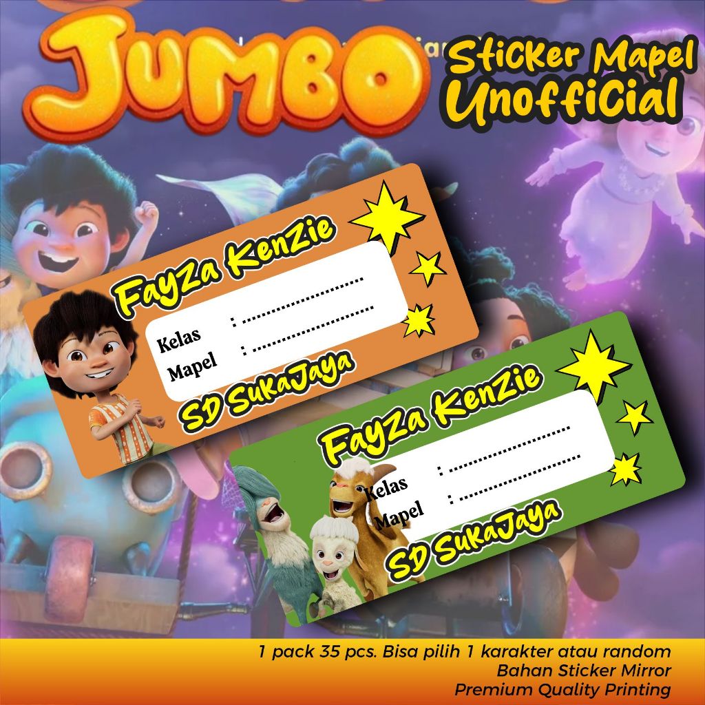 Jual STICKER NAMA MAPEL SEKOLAH 35 PCS KARAKTER FILM ANIMASI JUMBO 2025 ...