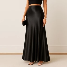 Rok Satin Silk Premium High Waist Panjang 95cm Elegan Bahan Adem Jatuh Look Slim CAROSEL