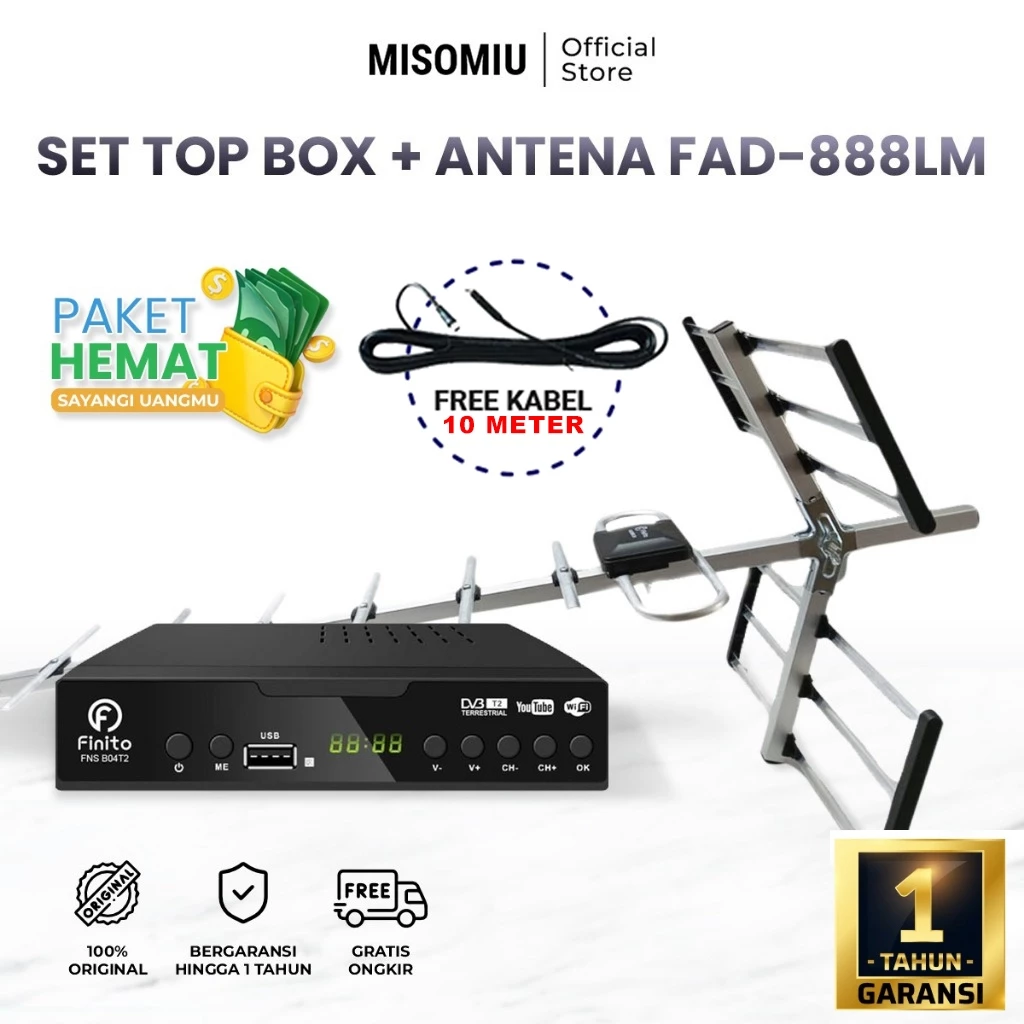 Paket lengkap set top box finito + antena outdoor gratis kabel antena