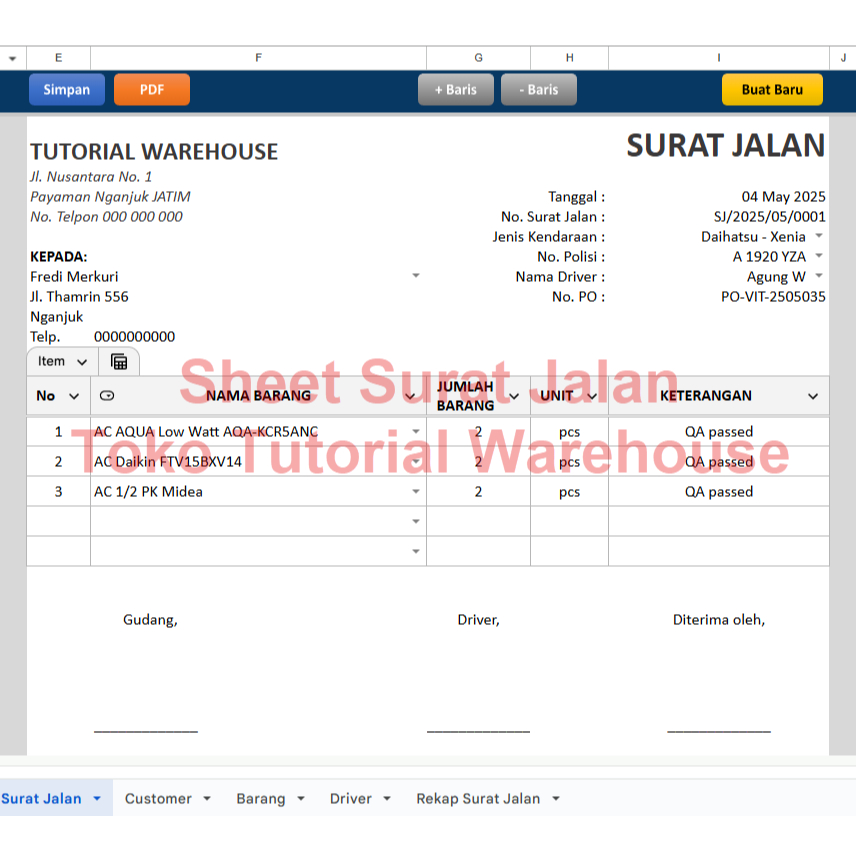 Jual Template GSheets Surat Jalan Otomatis Simpan ke Sheet Rekap dan ...