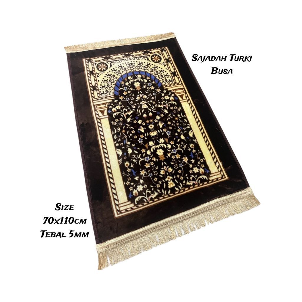 Sajadah Tebal Busa Antislip Kiswah Rumbai Emboss Motif Ukuran 70x110 dan 52x105cm Desain Bagus Lembut Nyaman