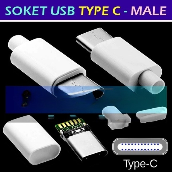 Jual Soket USB Type C Male Jantan + Casing Tutup Shell Tipe Jack Socket ...