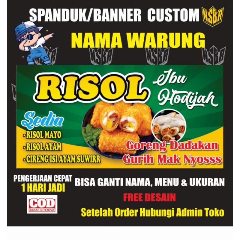 Jual Benner / Spanduk Risol / Spanduk Warung Custom bisa ganti nama ...