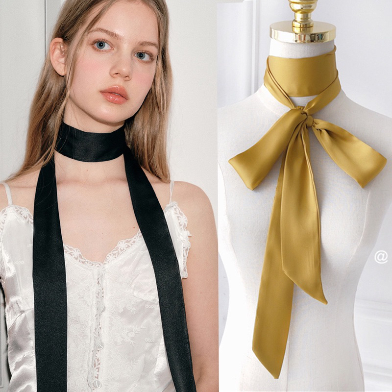 Jual Silk Scarf Multifungsi Wanita – Syal Kecil Polos Panjang untuk ...
