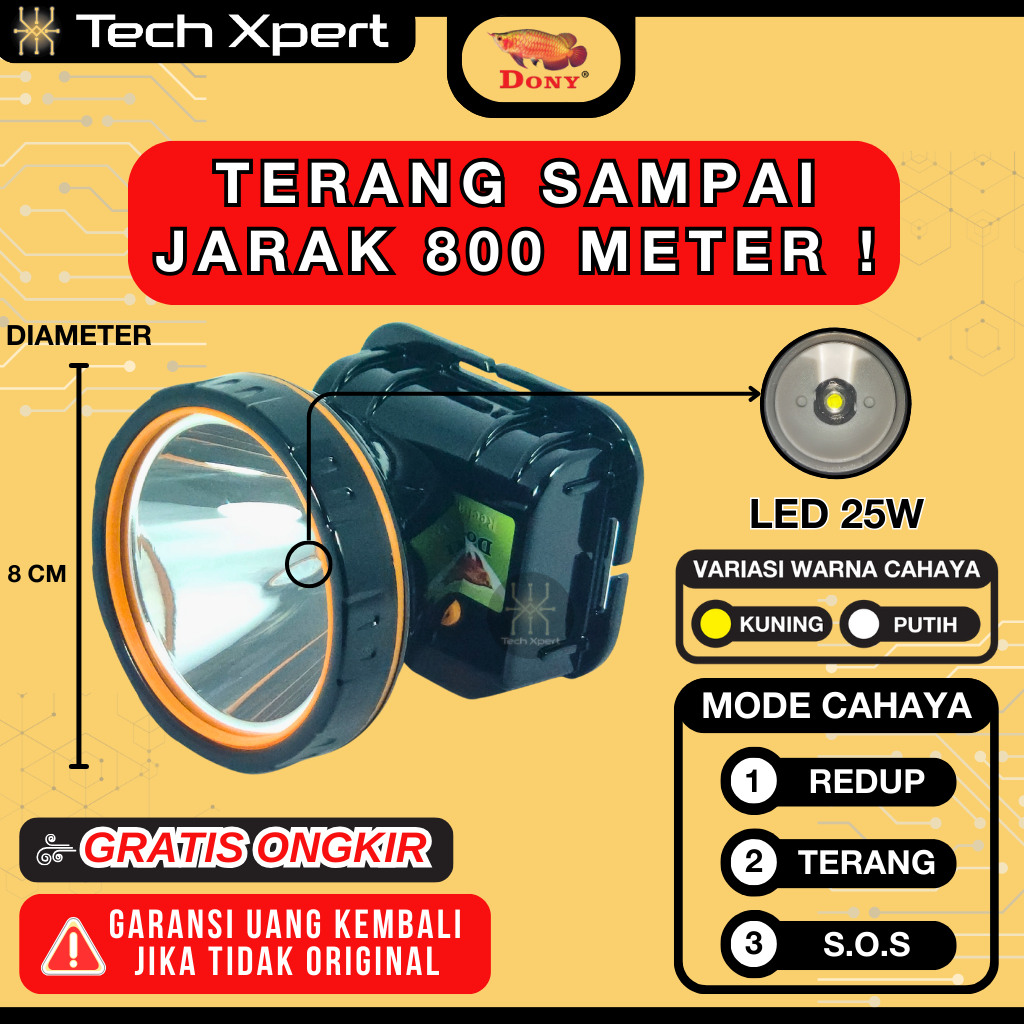 Jual SENTER KEPALA LED DONY 25 WATT KL-169 