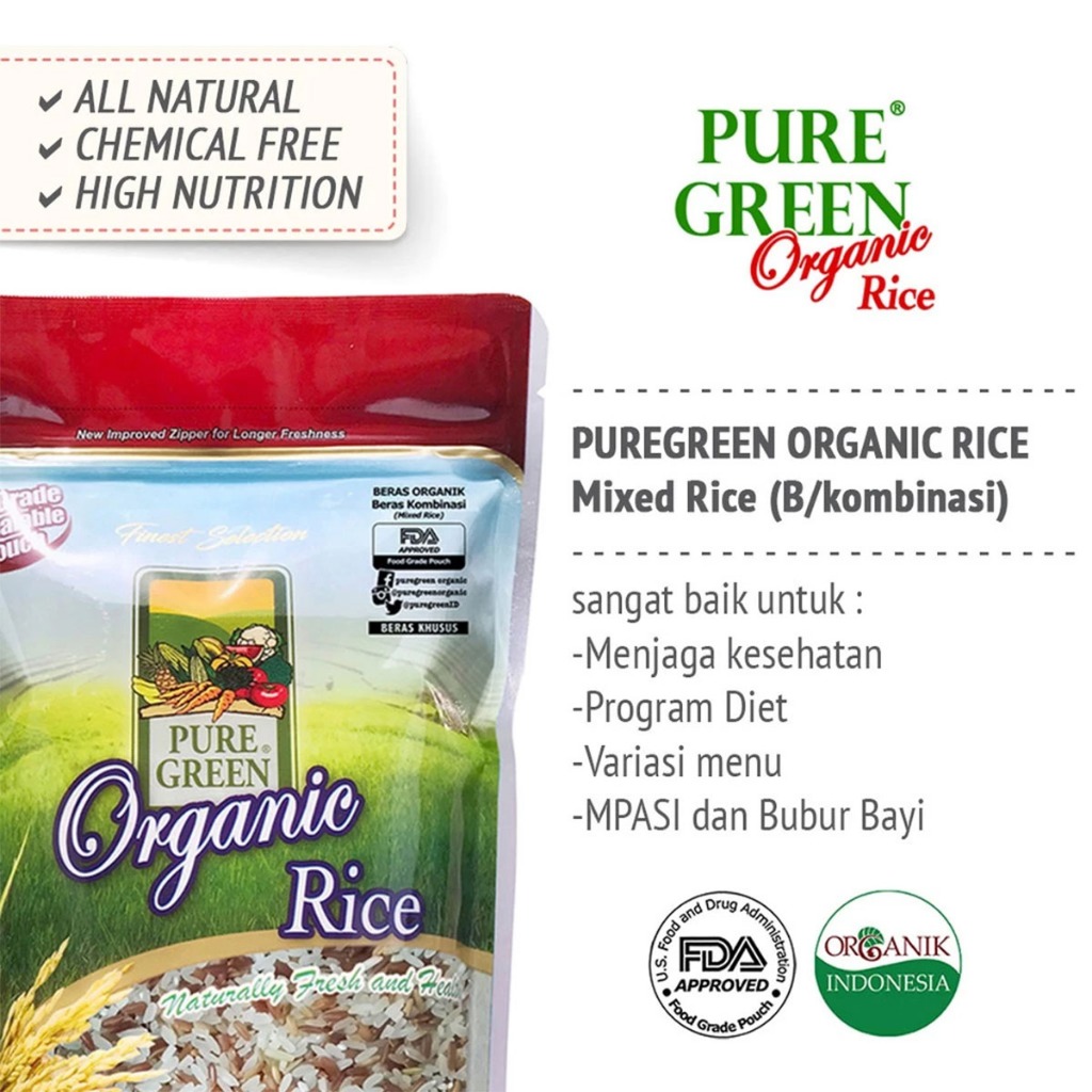 Jual Beras Organik Pure Green Organic Rice Multi Ethnic 1 kg | Shopee ...