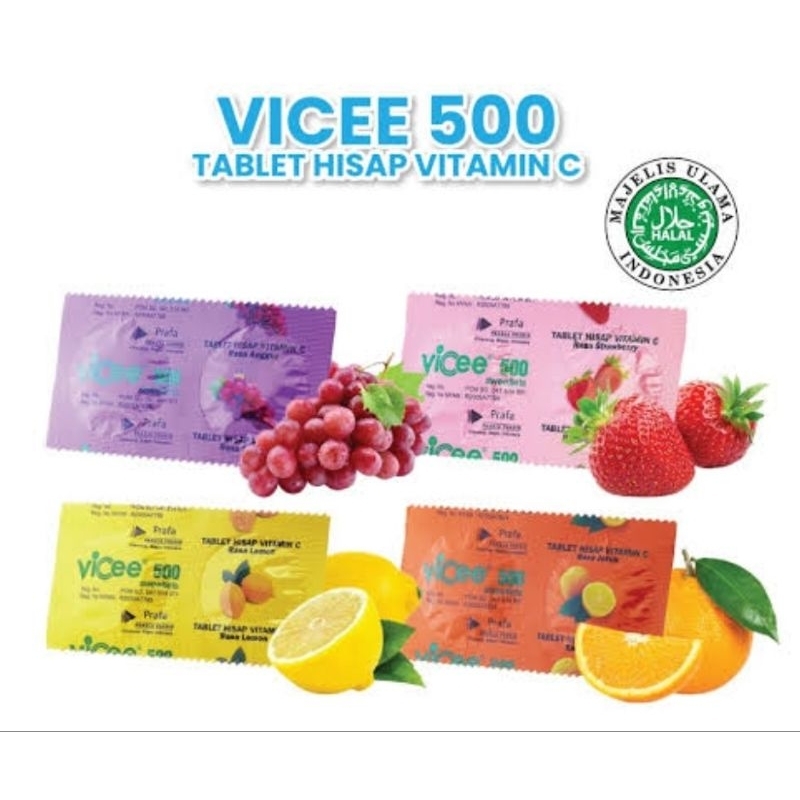 Jual Vicee 500 Vitamin C Tablet Hisap Rasa Buah 1 Papan isi 2 Tablet ...