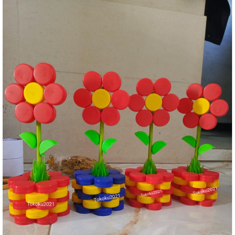 Jual vas dan bunga dari tutup botol||prakarya kerajinan tangan dari ...