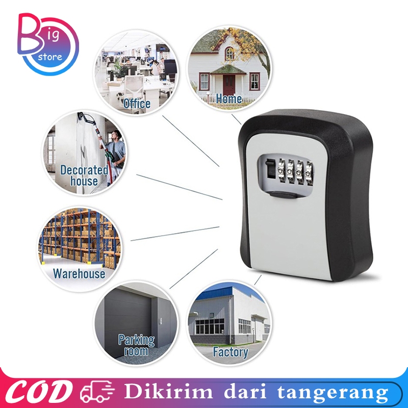 Jual Dinding Key Lock Box Outside Aluminum Alloy Wall Mount Key Safe ...