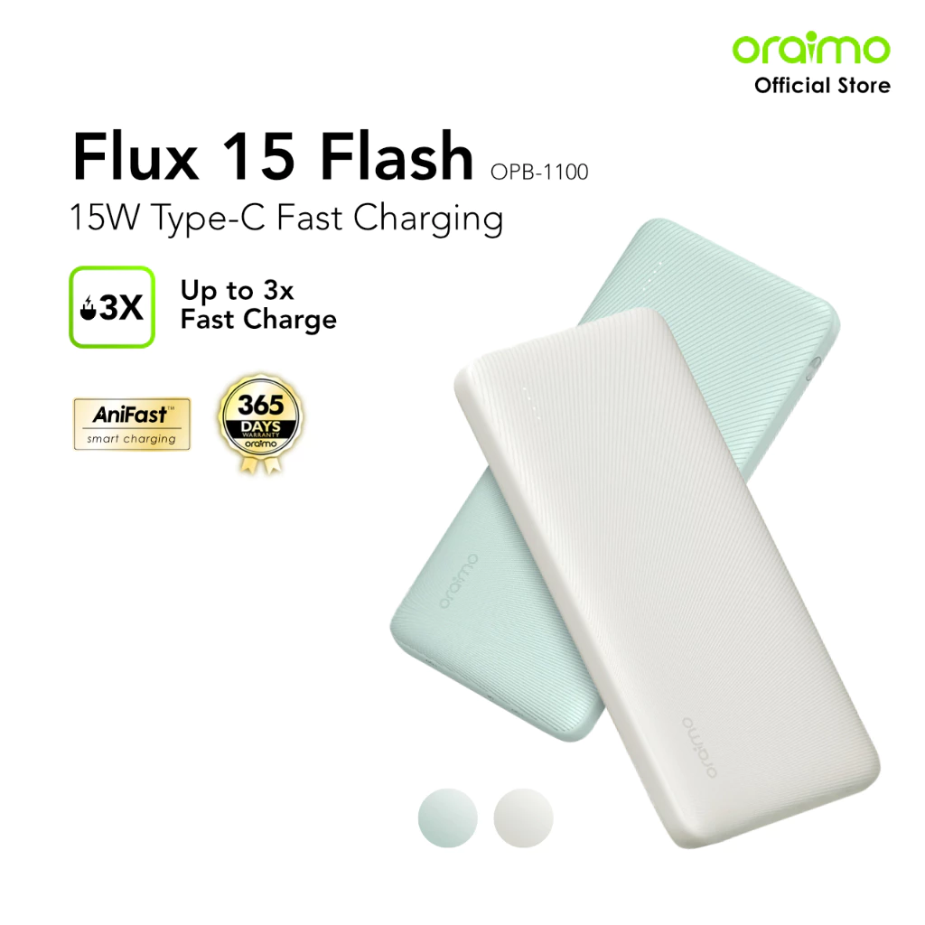 oraimo Powerbank Flux 15 Flash OPB-1100D Fast Charging Charger Power Bank 10.000mAh 15W Fast Charging Type C Cute Pastel