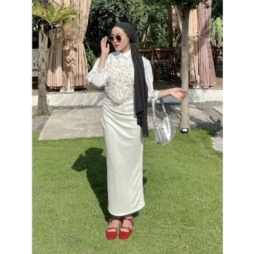 Fay Long Skirt Rok Span Serut Satin Silk Korean Skirt Rok Casual Flowy Midi Maxi Loose Skirt