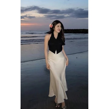 LAVEELAA Rok Satin Mermaid Stretch Pinggang