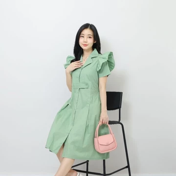 Valeriestyle Sona Dress Midi Wanita Vneck Lengan Pendek Korean Style Bahan Katun