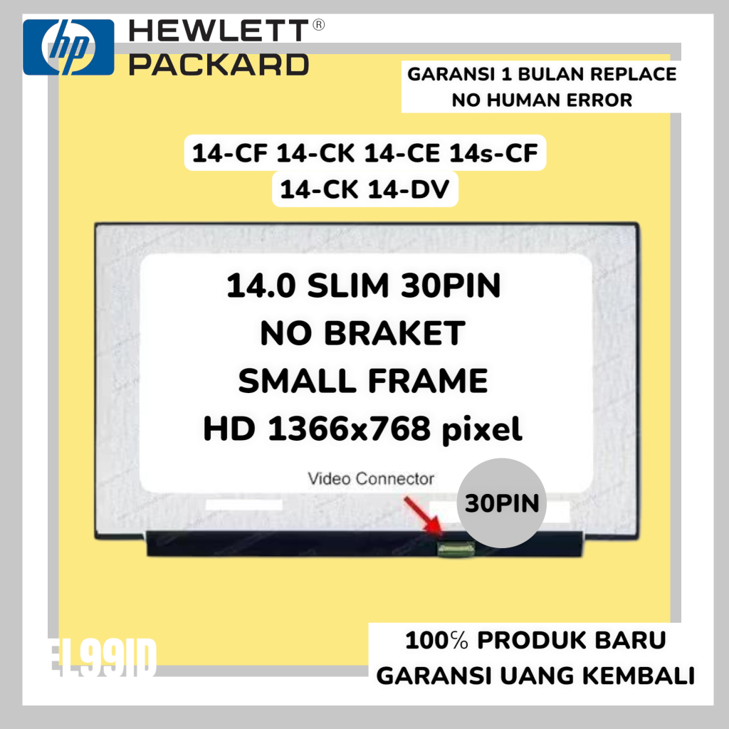 Dalle Écran LED 14" Pour HP COMPAQ 14S-DQ1036NF - Résolution 1366x768 30pin - Neuf Garantie 1 An