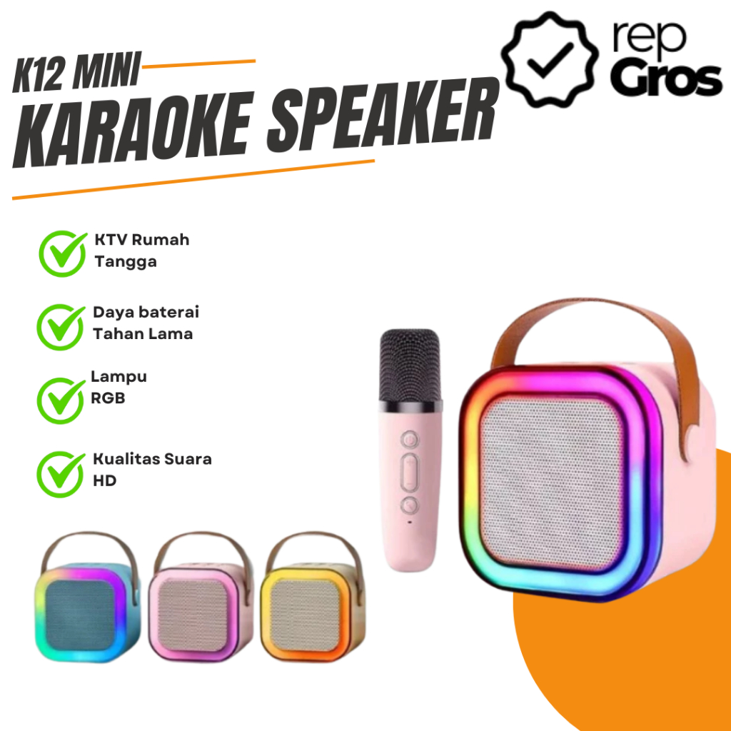 Jual Speaker Bluetooth Karaoke K12 Mini Portable with Mic Wireless RGB ...