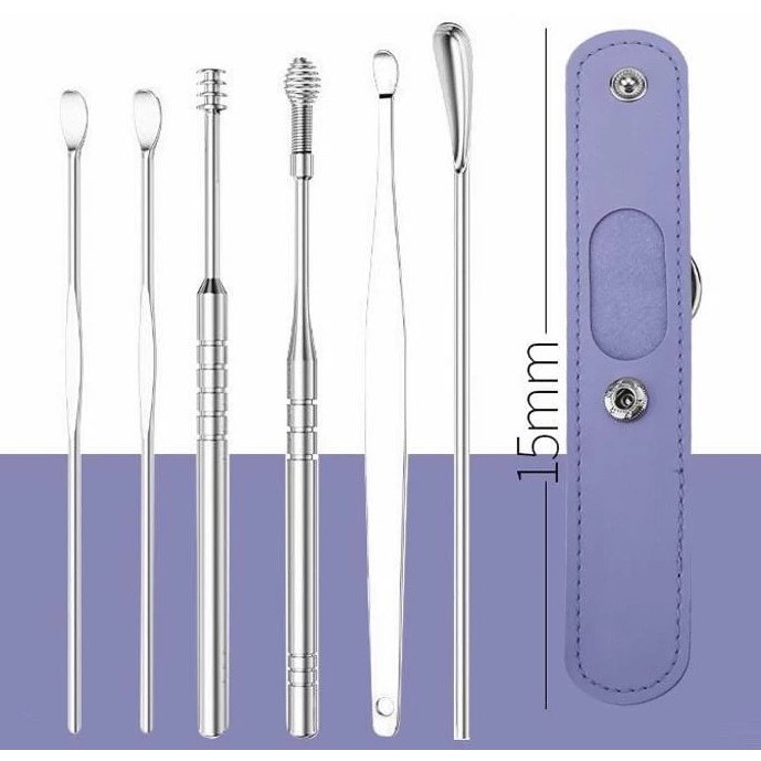 Jual Alat Pembersih Telinga Korek Kuping 6 in1 Plus Pouch Stainless Ear ...