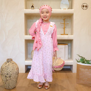 MARVES Gamila Gamis Baju Muslim Anak Perempuan Bahan Crinkle Motif Bunga Usia 2 hingga 14 Tahun
