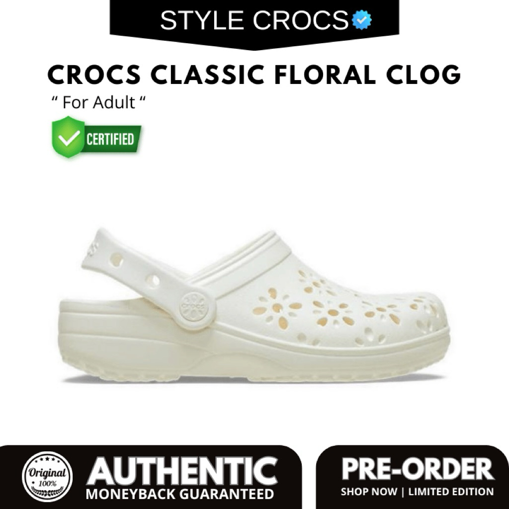 Jual CROCS CLASSIC FLORAL CLOG TRUE WHITE | Shopee Indonesia