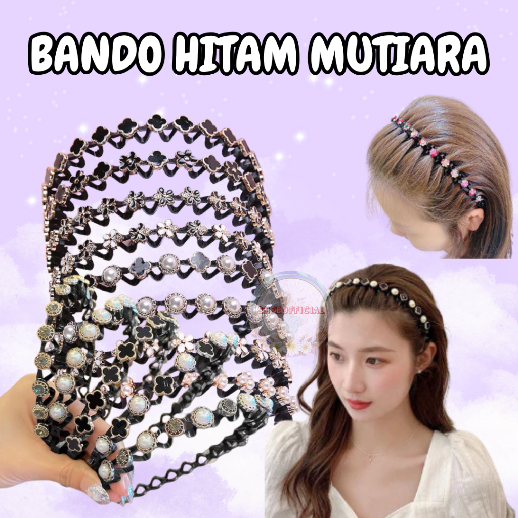 Jual Bando Hitam Mutiara Bando Rambut Kepang Korea Mutiara Kristal ...