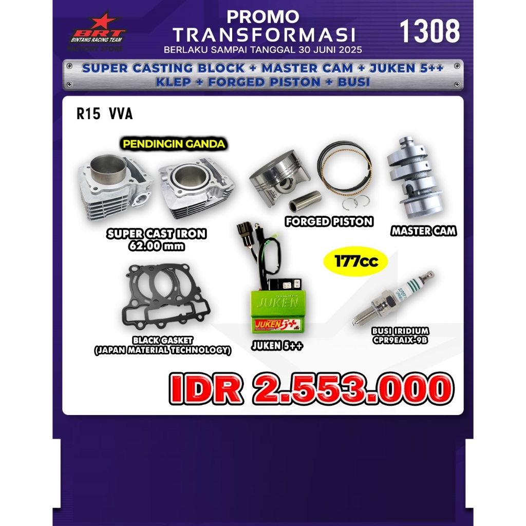 Jual PAKET BLOK PISTON + MASTER CAM + ECU JUKEN + BUSI IRIDIUM R15 VVA ...